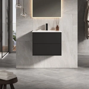 Venti 600mm Wall Hung Bathroom Vanity Unit with Athena Basin - Matt Black - Picture 1 of 7