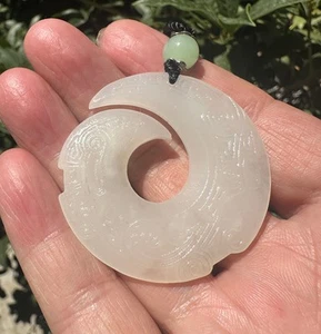 Chinesischer handgeschnitzter Anhänger Phönix Klasse A Natur weiße HeTian Jade - Bild 1 von 5