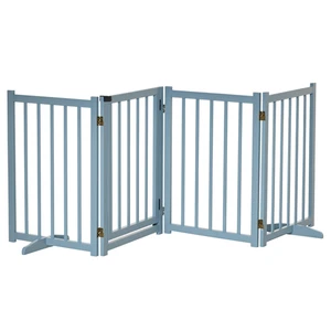 PawHut Freestanding Pet Gate w/ 2 Support Feet for Doorways Stairs Blue Grey - Picture 1 of 11