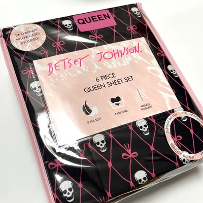 NUEVO CON ETIQUETAS BETSEY JOHNSON 6 Piezas REINA Juego de Sábanas Calavera Halloween Calaveras Argyle Arcos Foto 1 de 4