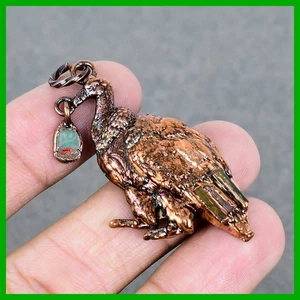 Throat Chakra Aquamarine Rough Stone Electroformed And Peacock Pendant Copper - Picture 1 of 6