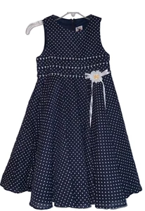 Good Lad of Philadelphia Girls Dark Blue White Polka Dots Lining Dress Size 6X - Picture 1 of 9