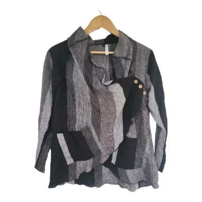 Top Damas On Queen Gris Negro Artesano Canadiense 100% Lino Aysemétrico Talla S Foto 1 de 4