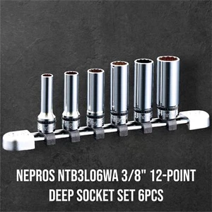 Nepros NTB3L06WA 3/8" 12-Point Deep Socket Set 6pcs with Holder by KTC Tool - Picture 1 of 2