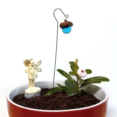 Miniature Acorn Glass Lantern Shepherd Hooks Fairy Garden Dollhouse or Terrarium - Image 1 of 2