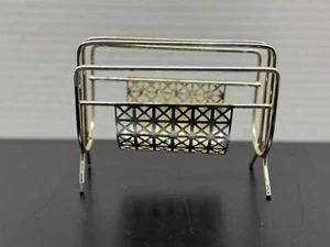 Vintage Silver Chrome Desk Envelope Letter Sorter Organizer Cross Hatch Metal - Picture 1 of 4