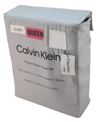 Nuevo CALVIN KLEIN Queen Size Gris 4 Piezas Juego de sábanas 100 % algodón 400 hilos Foto 1 de 4