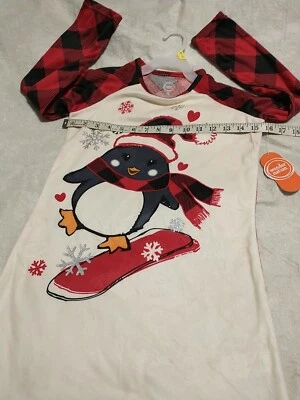 NUEVO CON ETIQUETAS...Wonder Nation Niñas Pingüino Rojo Talla M/7/8 Camisón de Navidad Niños Gemelos Foto 1 de 4