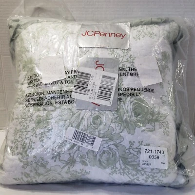 Almohada cuadrada Laurel Manor Toile Garden J.C. Penny verde salvia y blanco 14" Foto 1 de 4