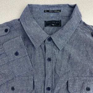 Twenty One Men Button Up Shirt Mens XL Gray Long Sleeve Classic Chest Pockets - Picture 1 of 12