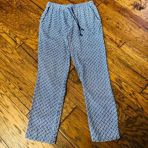 Lands' End Womens 8 Casual Pants Elastic Lounge Beach Nautical Preppy Blue White - Picture 1 of 11