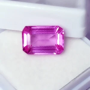 6.82 Ct Natural Pink Sapphire Certified Loose Gemstone Emerald Cut Sapphire Gems - Picture 1 of 8
