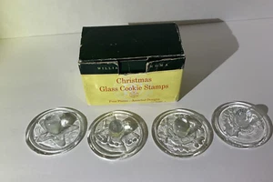 Williams Sonoma Glass Christmas Cookie Stamps Set Of 4 Star, Snowflake, Holly - Picture 1 of 17