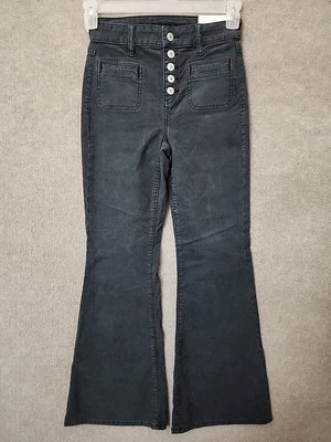 Pantalones de pana acampanados American Eagle Super Hi Rise para mujer 0 25 cortos grises NUEVO Foto 1 de 4