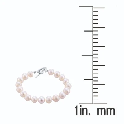 7毫米淡水养殖珍珠手链银色带心形切换扣 — 第 1/4 张图片