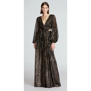 Halston Women's Black & Gold Madelyn Sequin Side Cutout Gown - NWT - Size 8 - Picture 1 of 12