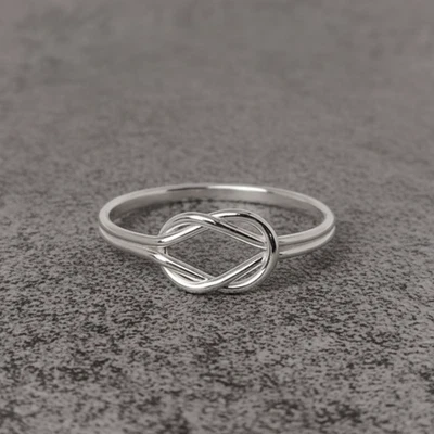 Sterling Silver Double Knot Ring Gold Symbol of Love Band Jewelry For Friendship - Image 1 of 4