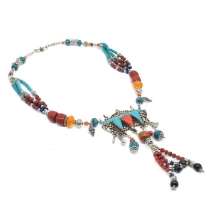 Coral Turquoise Gemstone Tibetan Fashion Jewelry Gift Idea Necklace 18" U760 - Picture 1 of 4