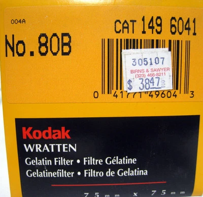 New No. 80B Kodak Wratten Gelatin Filter 75 mm x 75 mm 3x3 Catalog #1496041 - Image 1 of 2