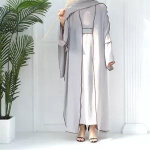 Maxi abito lungo musulmano kaftano aperto donna Dubai tinta unita maxi vestaglia cardigan kimono - Foto 1 di 60