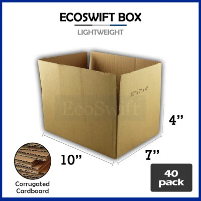 40 10x7x4 EcoSwift Cardboard Packing Moving Shipping Boxes Corrugated Box Carton - Image 1 of 4