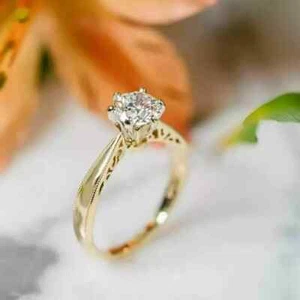 1Ct Round Cut Lab Created Diamond Women Engagement Ring 14K Yellow Gold Finish - Picture 1 of 3