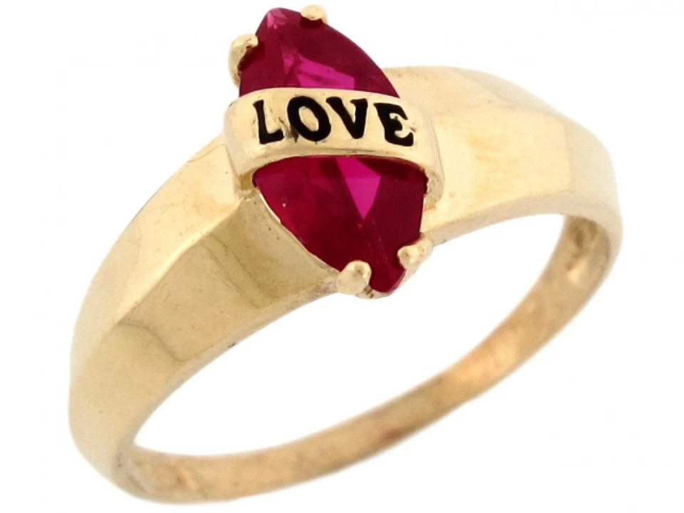 Anillo Piedra Natal Julio Rubí Simulado Amor Marquesa Esmalte Oro 10k Foto 1 de 1