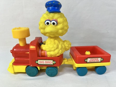 Vintage Sesame Street Big Bird Tyco Train 2 piece set lot Cover