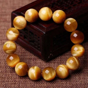 Natural Multicolor Tiger's Eye Round Gemstone Beads Elastic Bracelet 7.5 inch - Picture 1 of 41