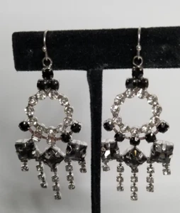 Lulu Frost Earrings Chandelier Silver Tone Drop Dangle Rhinestone Signed - Picture 1 of 9