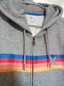  4 Stripe Hoodie Light Gray Neon Rainbow Zip Up Sweater Size Large - Picture 1 of 10