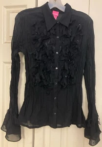 Du Vour Sheer Black Tuxedo Style Long Sleeve Button Up Blouse Sz M *NWT* - Picture 1 of 12