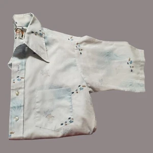 Vintage 70er Country Gent Button Down Hemd klein blau Blumen Laub Kragen - Bild 1 von 11