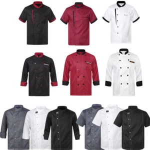 Men Women Unisex Kitchen Work Uniform Chef Coat Restaurant Kicten Cooking Jacket - Picture 1 of 163