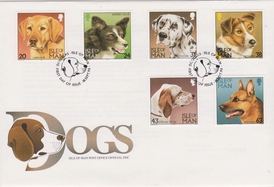 GB - ISLE of MAN 1996 Manx Dogs at Work SG 719-724 FDC ANIMALS - Image 1 of 1