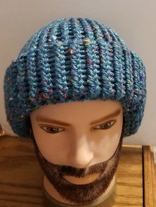XL Muli-color Turquoise Wool Blend X Thick & Warm Soft Hand Knit 100% Handmade - Picture 1 of 6