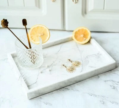 HERFECEAL 100% Bandeja Mármol Natural, Carrara Bandeja de Servir Mármol Blanco para Cocina Foto 1 de 2