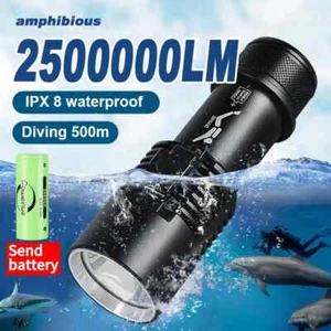 Diving Flashlight Torch Underwater 500M Waterproof Light Rechargeable UK - Picture 1 of 10