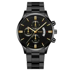 YOLAKO Men's Stainless Steel Quartz Analog Wrist Watches Fashion Gold Black - Picture 1 of 8