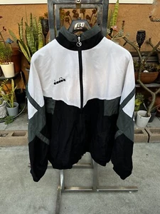 Diadora Vintage Windbreaker Green Black WhiteTrack Soccer Warmup 90’s Colorblock - Picture 1 of 3