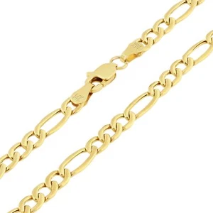 14K Yellow Gold 3.5mm Figaro Chain Italian Link Pendant Necklace Mens Womens 18" - Picture 1 of 9