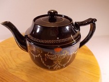 Creek Border Antique Vintage Folk Tea Pot Made In England Hand Painted Gold Trim