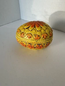 Vintage Mod 1970s Paper Mache Composite Easter Egg Box Bright Orange Yellow - Picture 1 of 8