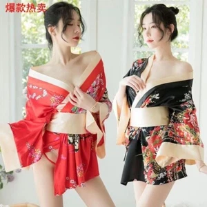 Sexy Kimono Japonés Verano Chifón Vestidos Cortos para Dormir Mujeres Cuello en V Profundo Wafuku - Imagen 1 de 6
