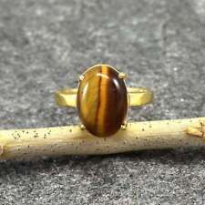 925 Sterling silver 14k Gold plated Tiger Eye Handmade Ring for Gifts Size 7.5