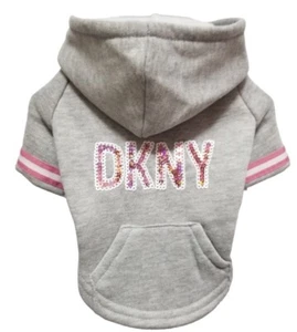DKNY Dog Sweatshirt Sparkle Logo Hoodie Gray X-SMALL New - Picture 1 of 10