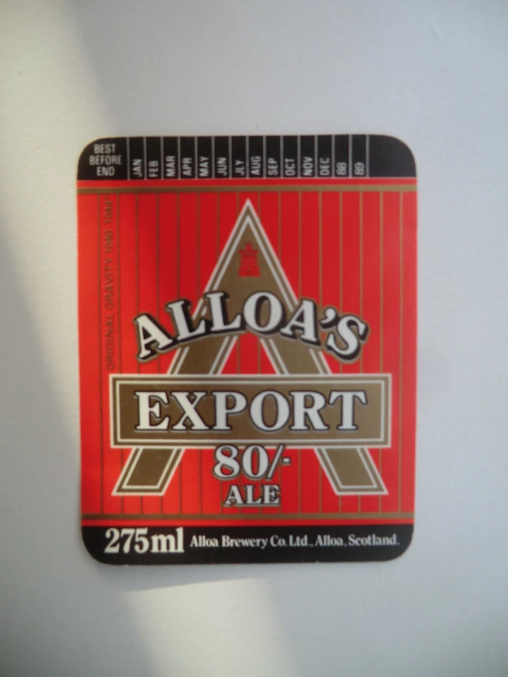 MINT ALLOA BREWERY EXPORT 80/- ALE 1988-89 BREWERY BEER BOTTLE LABEL - Image 1 of 1