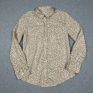 J. Camisa informal de negocios con cuello estampado de leopardo animal S con botones Crew para mujer - Imagen 1 de 9
