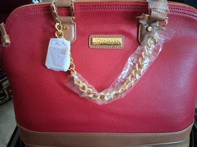 Cartera de mano Joy & Iman de cuero granulado rojo y tostado Foto 1 de 4