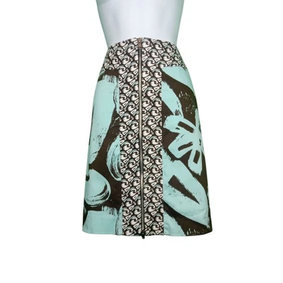 Falda recta ETCETERA para mujer frontal con cremallera bidireccional marrón/azul estampado total talla 2 Foto 1 de 4